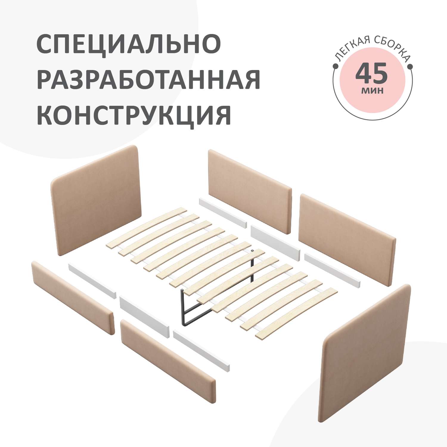 Кровать детская Leo ROMACK латте 160*70 на ортопедическом основании с защитным бортиком - фото 6