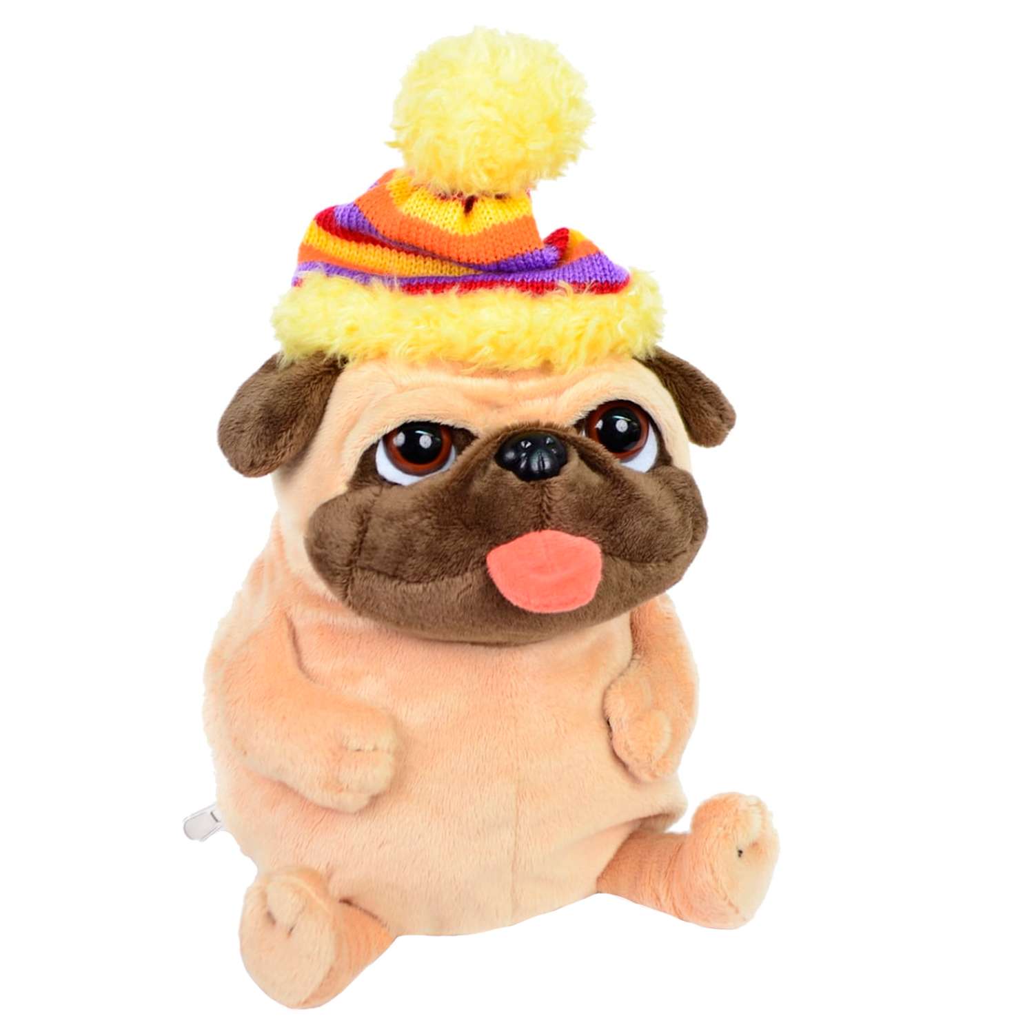 Мягкая плюшевая игрушка IdeaToys Собака Френк в желтой шапке с карманом - фото 1