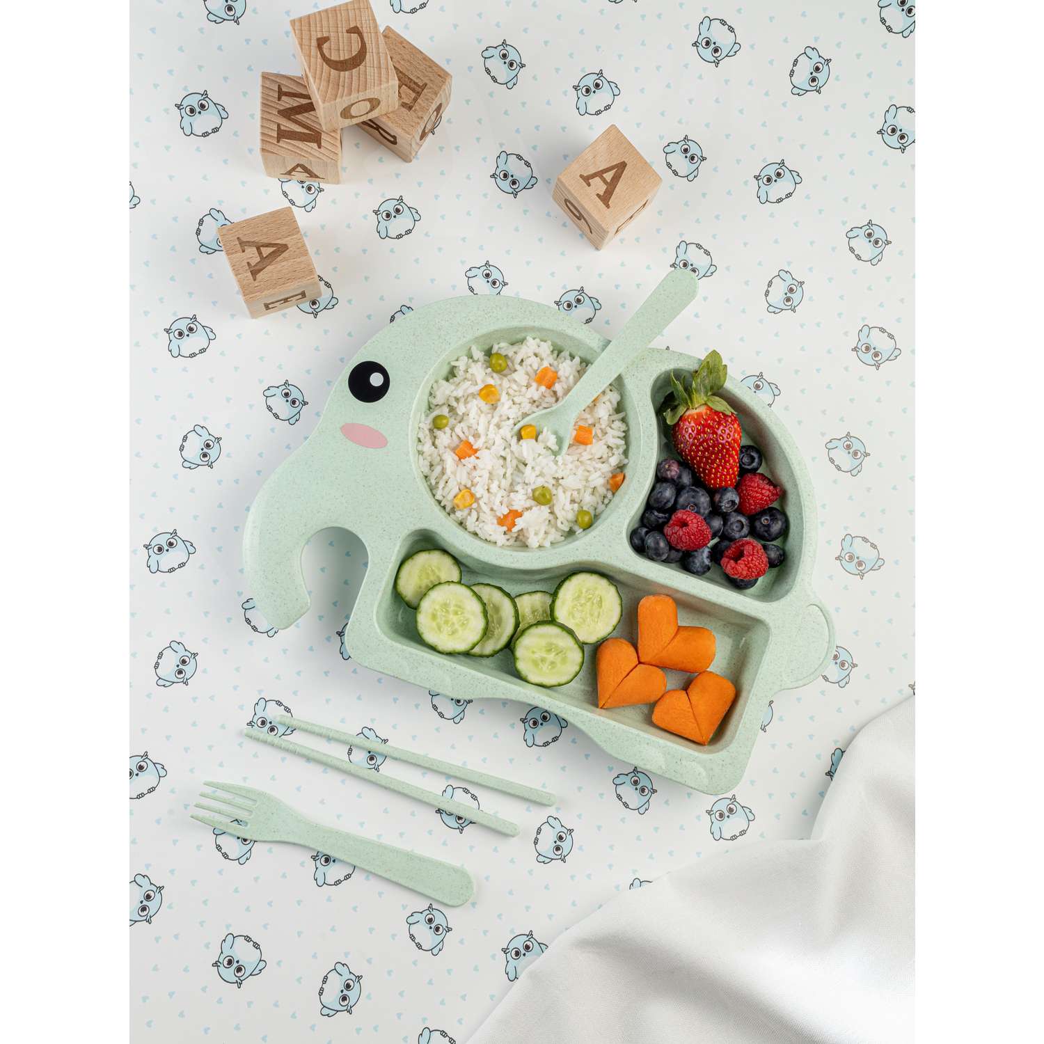 Набор детской посуды Добрый Филин Слоник зеленый 4 предмета - фото 8