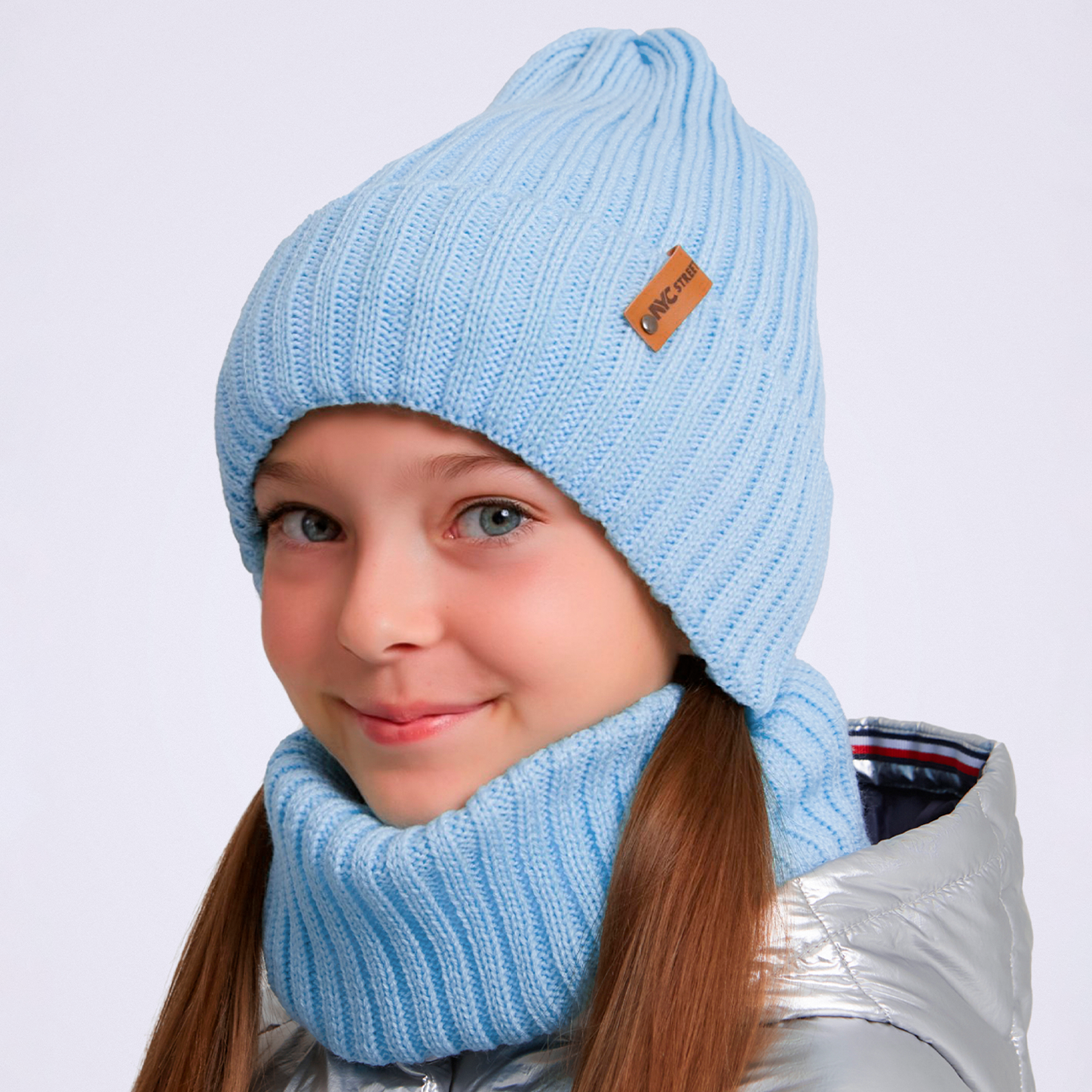 Шапка и снуд NYCkids NYC-H-104-GplainW-blue - фото 4