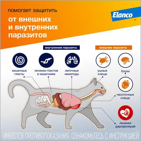 Капли для котят и кошек Elanco Адвокат до 4кг антипаразитарные 1пипетка