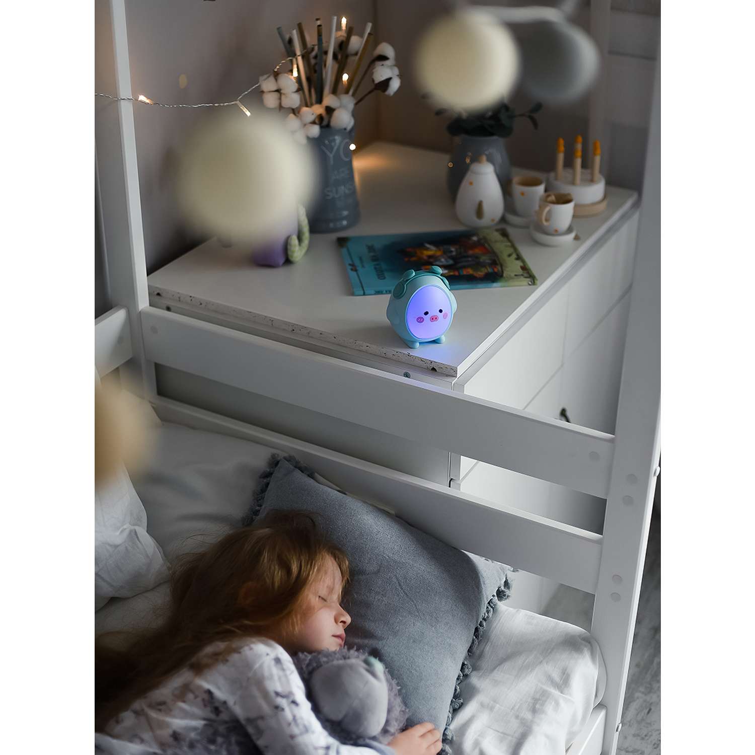 Лампа настольная светодиодная LATS детский ночник поросенок голубой - фото 17