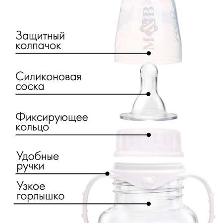 Бутылочка Mum and Baby для кормления «Молоко № 1» детская классическая с ручками 250 мл от 0 мес. чёрный