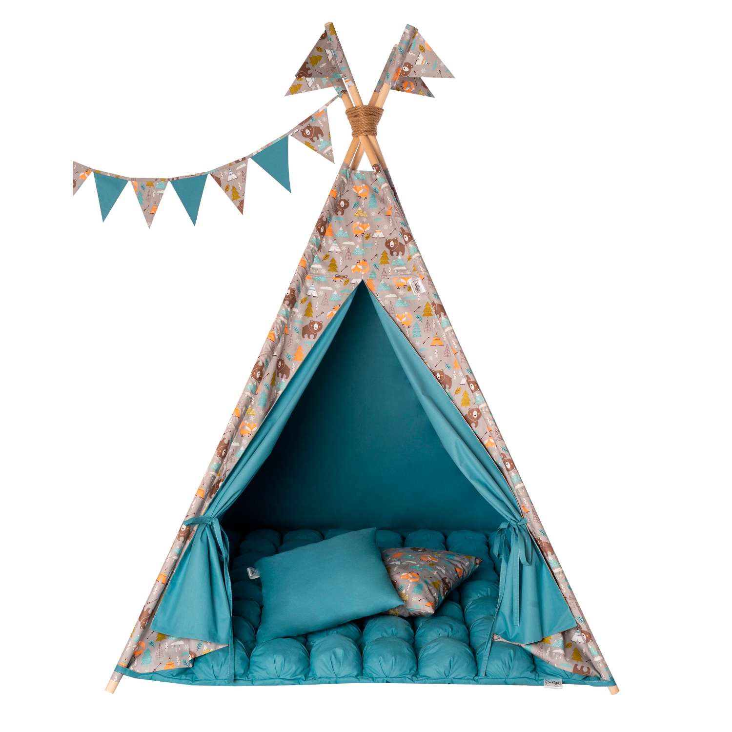 Детская игровая палатка вигвам Buklya Медведи с ковриком бон-бон цв. серый / индиго - фото 3
