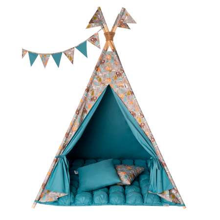 Детская игровая палатка вигвам Buklya Медведи с ковриком бон-бон цв. серый / индиго