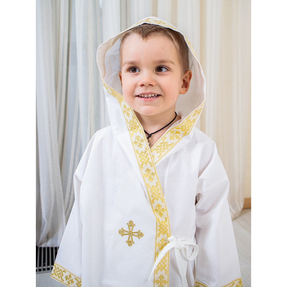 Крестильная рубашка Святополье 8004Золотистый 92-98 - фото 6