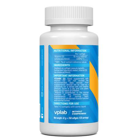 Биологически активная добавка VPLAB Vitamin D3 600 IU 240таблеток