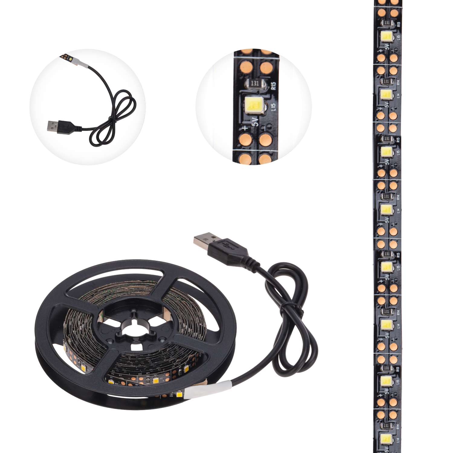 Лента светодиодная LAMPER 3 метра с USB коннектором тепло-белое свечение - фото 3