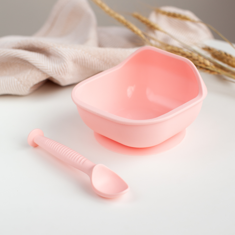 Набор детской посуды iSюминка Силиконовая тарелка на присоске и ложка Розовая - фото 9