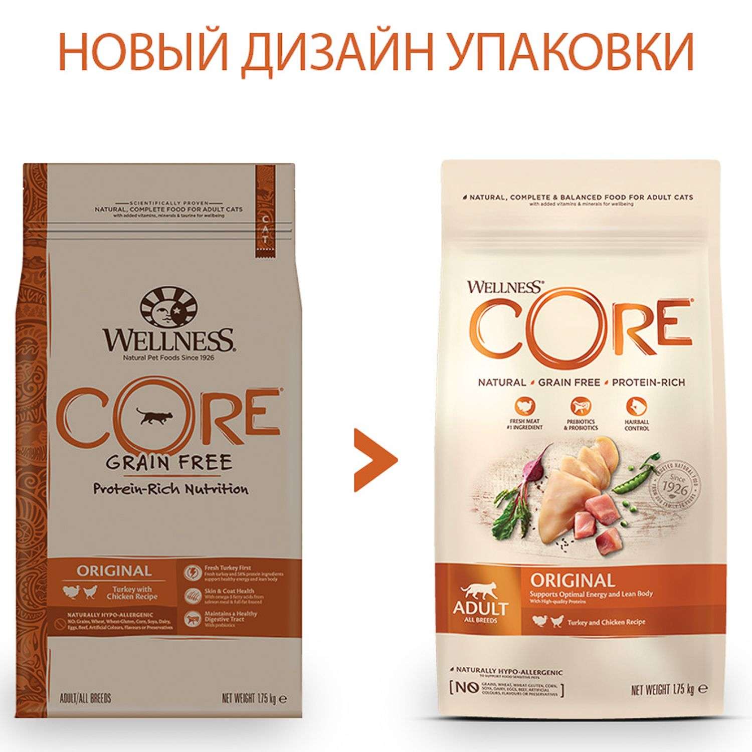 Корм для взрослых кошек Wellness CORE 1.75кг курица-индейка - фото 3