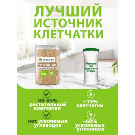 Псиллиум VeganNova очищающий для похудения 85% клетчатки банка 450 г