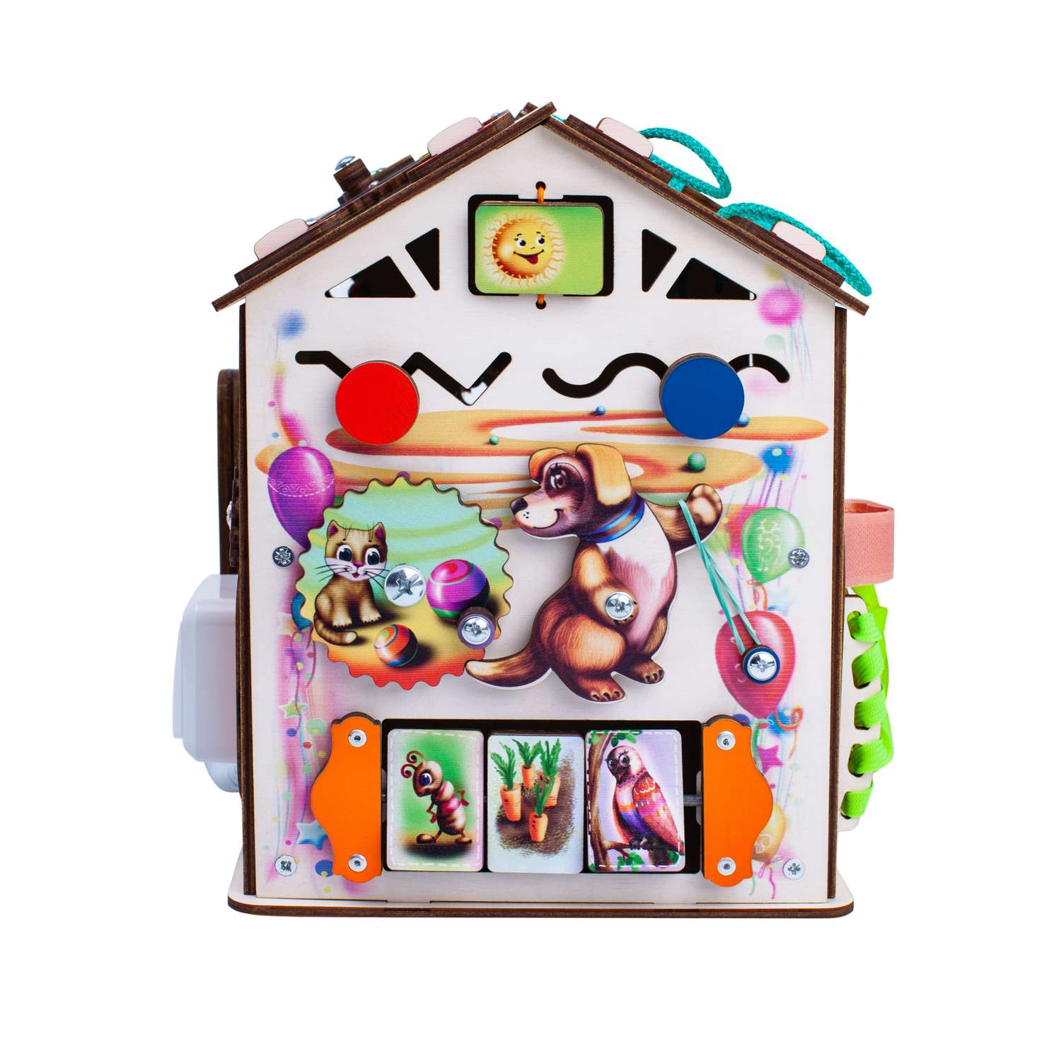 Бизиборд Jolly Kids развивающий домик со светом Зверята - фото 2