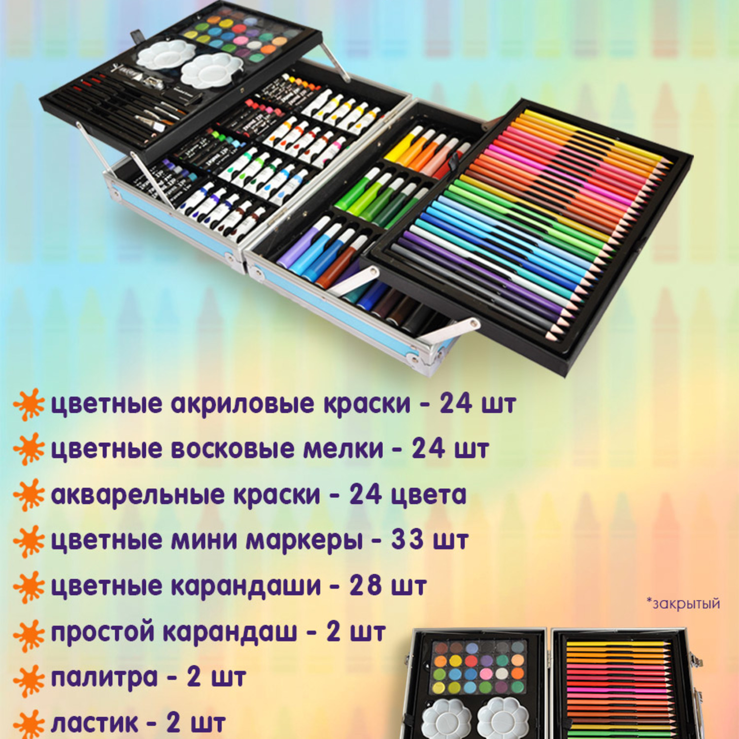 Чемодан творчества Color Kit Голубой 145 предметов - фото 3