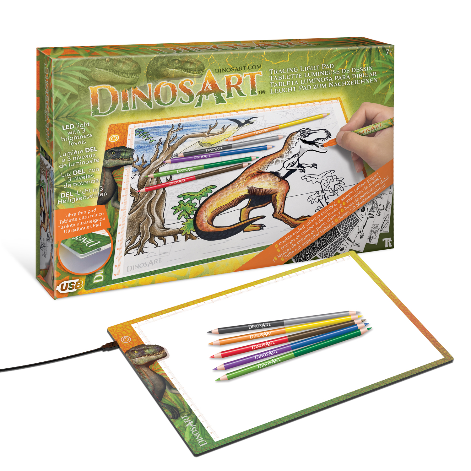 Детский световой планшет DinosArt для рисования с двухсторонними карандашами - фото 2