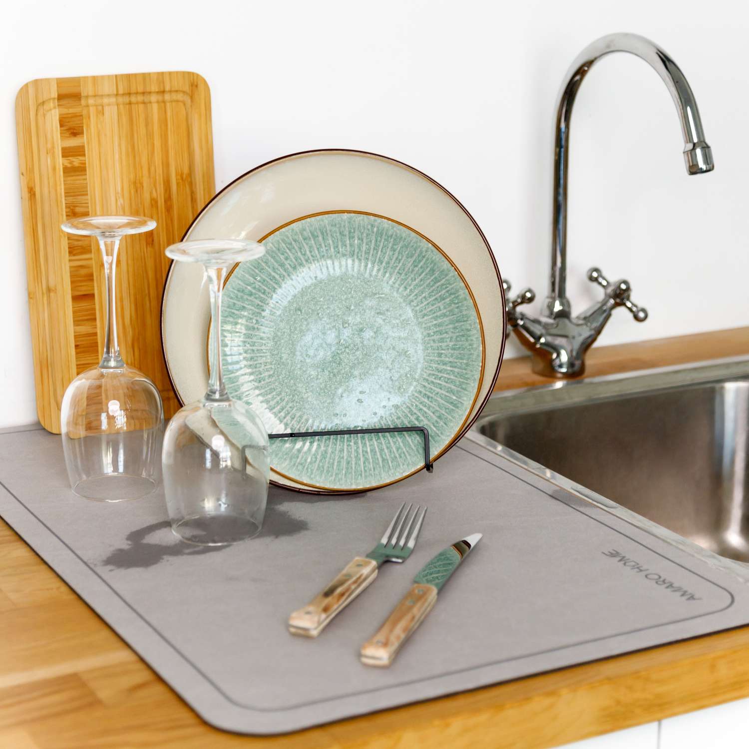 Коврик для посуды AMARO HOME с абсорбирующим эффектом серый 40х60 см - фото 14