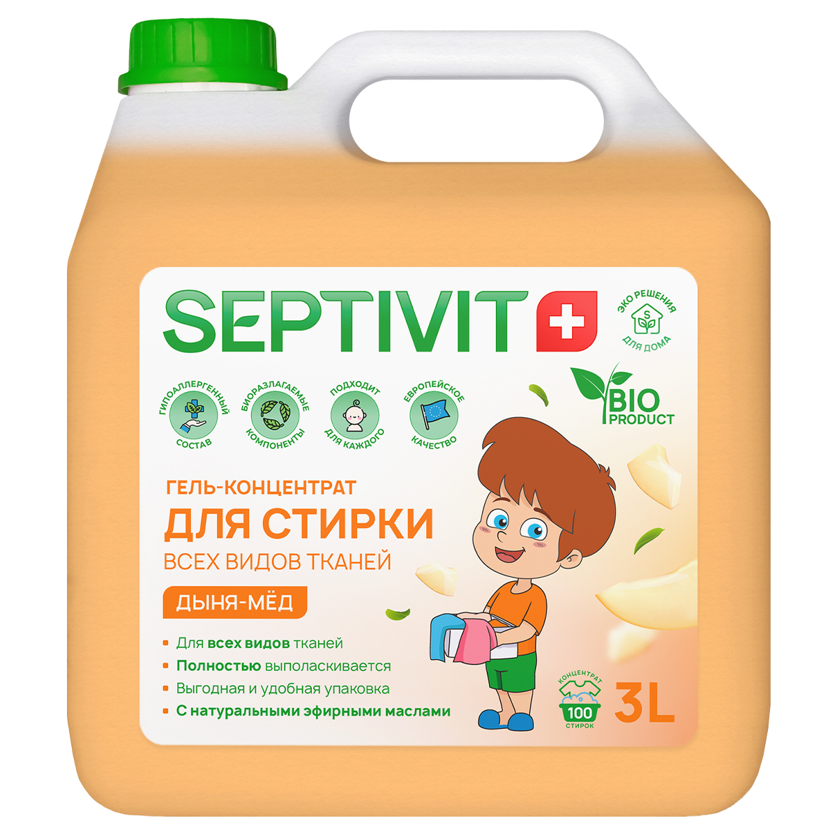 Гель для стирки SEPTIVIT Premium для всех видов тканей с ароматом Дыня мед 3л - фото 1