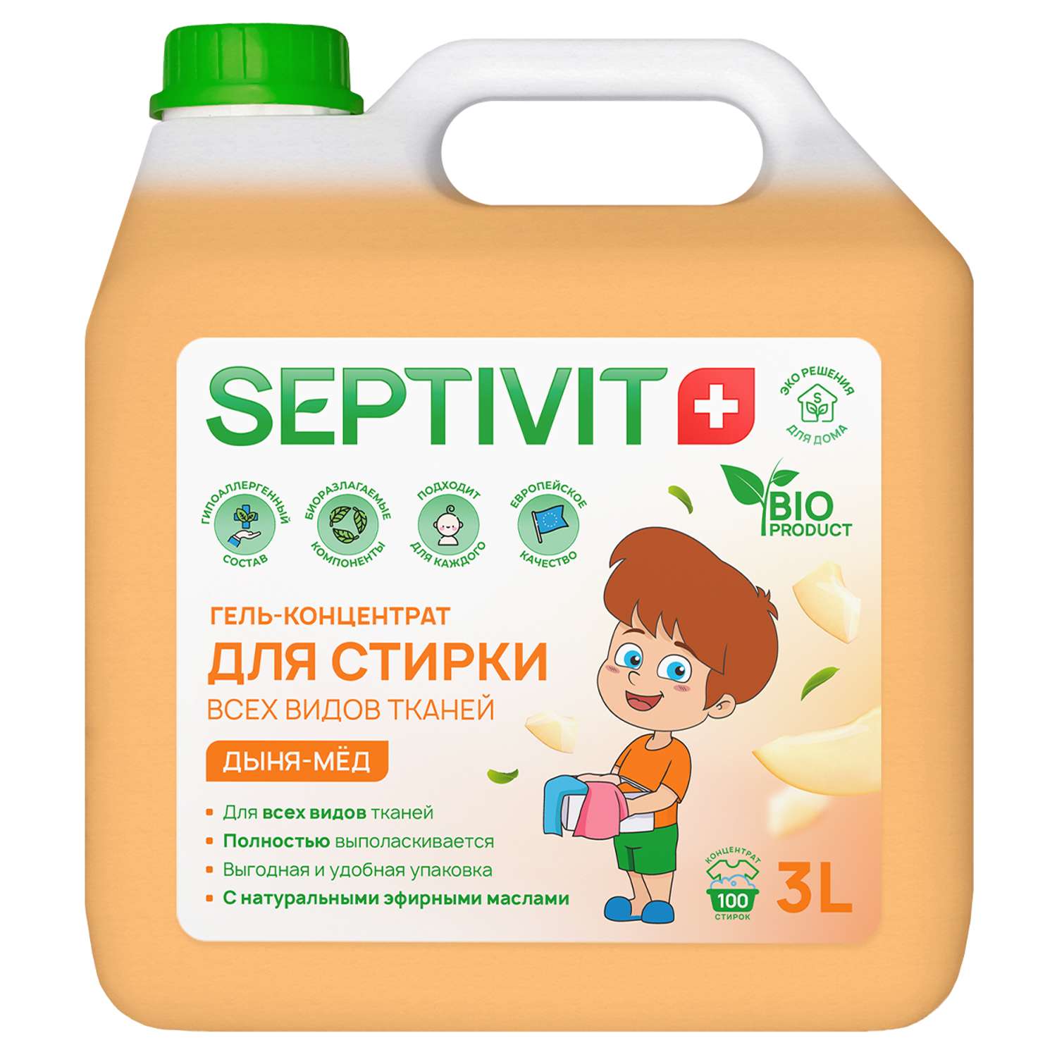 Гель для стирки SEPTIVIT Premium для всех видов тканей с ароматом Дыня мед 3л - фото 1