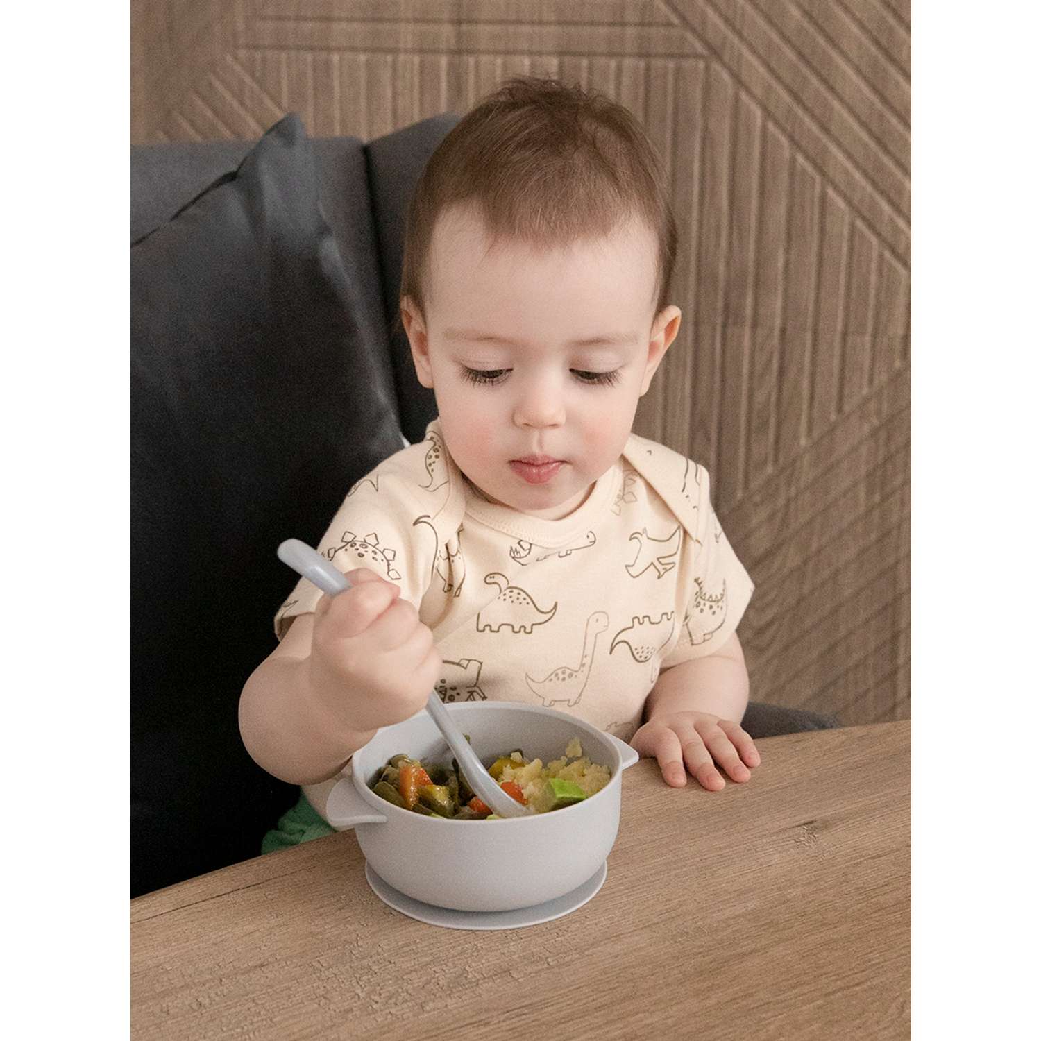 Тарелка Baby Nice детская на присоске силикон серый - фото 2