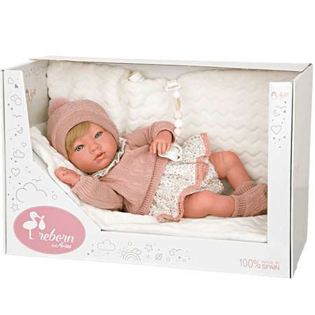 Кукла пупс Arias Abril новорожденный мягкий с соской с одеялом 40 см реборн