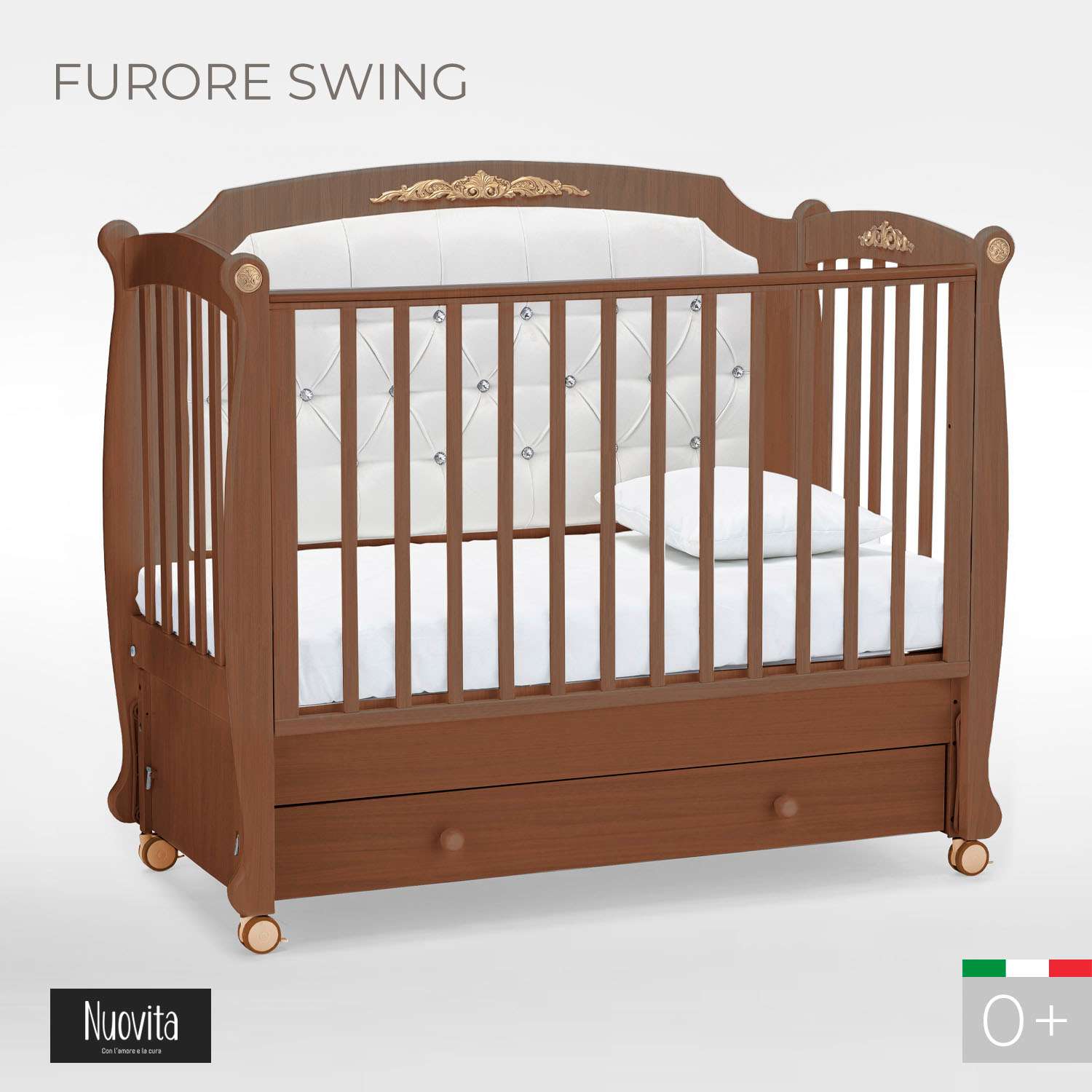 Детская кроватка Nuovita Furore Swing прямоугольная, продольный маятник (темный орех) - фото 2