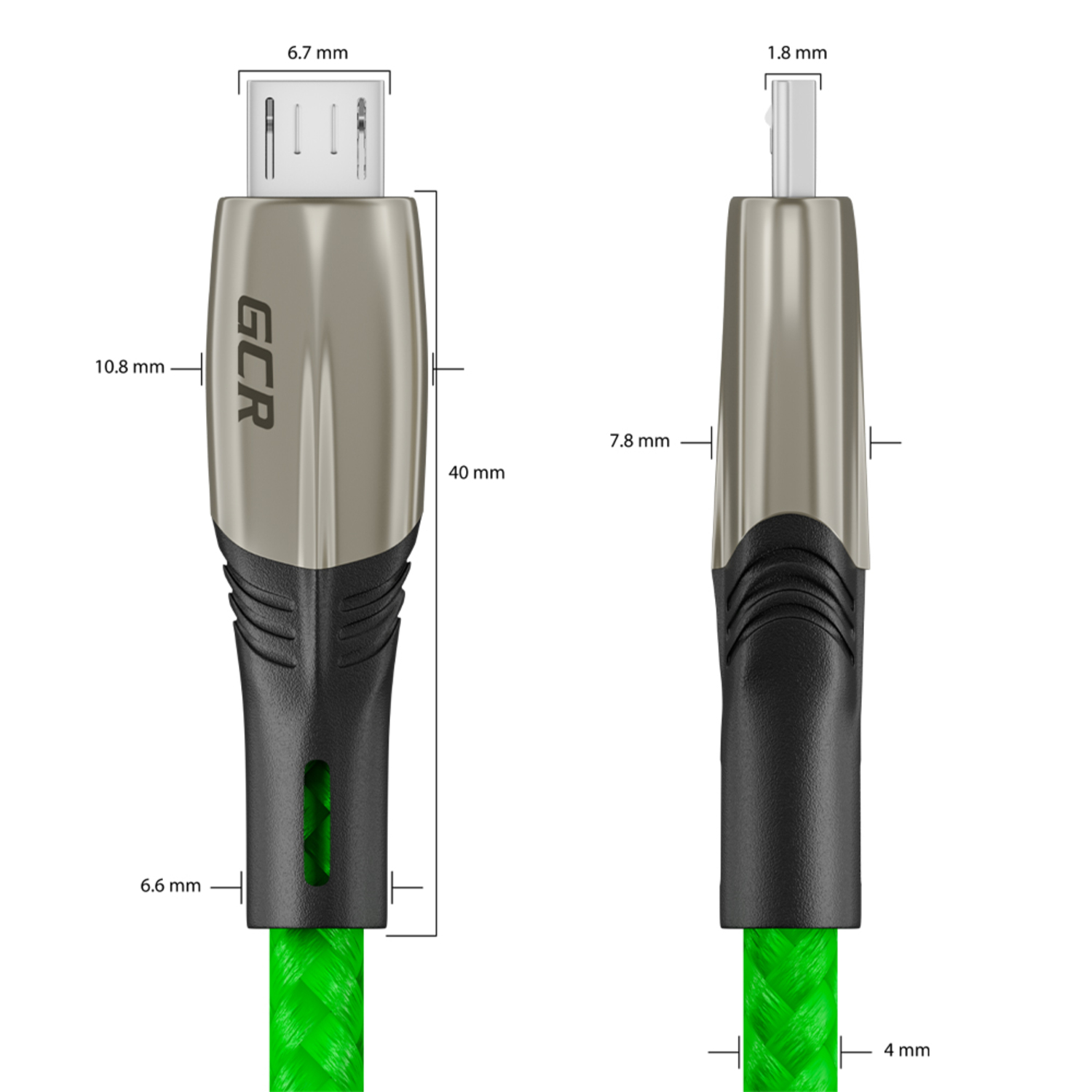 Кабель GCR 1.7m MicroUSB series Mercedes быстрая зарядка в зеленой нейлоновой оплетке GCR-51952 - фото 5