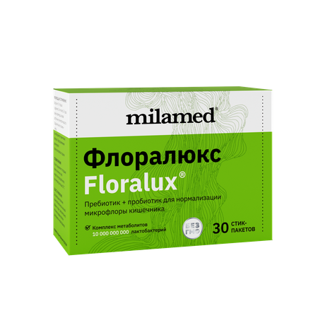 БАД пребиотик и пробиотик Milamed Флоралюкс комплекс для восстановления микрофлоры кишечника при дисбактериозе 200г