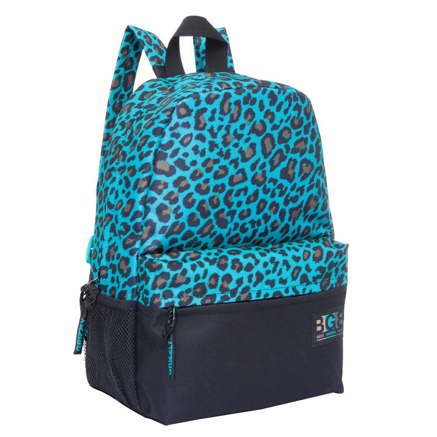 Рюкзак Grizzly для девочки бирюзовый леопард - фото 2
