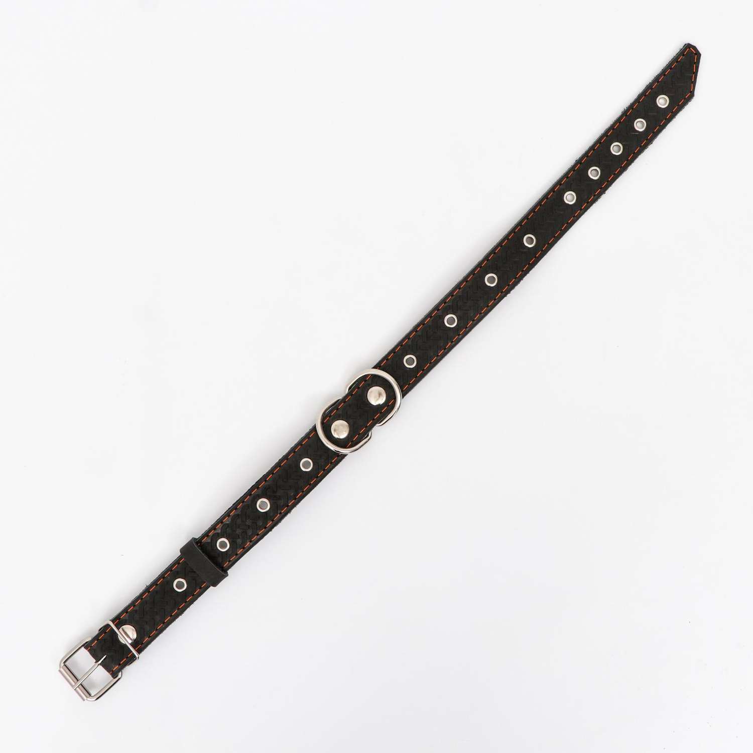 Ошейник кожаный Пижон усиленный капроном с полукольцом 55х3 см ОШ 30-57 см чёрный - фото 3