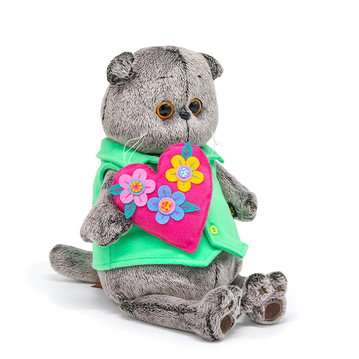 Мягкая игрушка BUDI BASA Кот Басик с сердцем в цветочек 22 см BB008 - фото 2