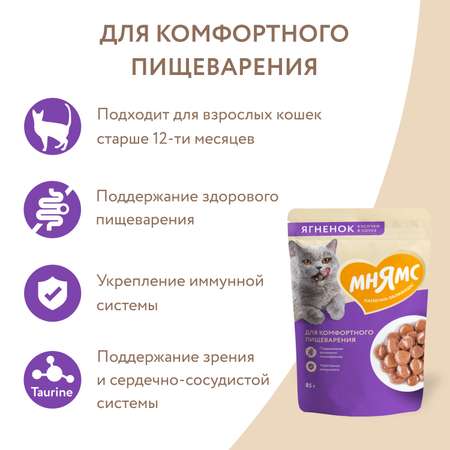 Корм для кошек Мнямс 85г с ягненком для комфортного пищеварения в соусе пауч