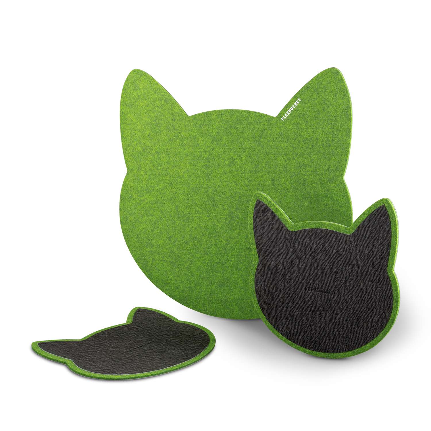 Настольный коврик Flexpocket для мыши в виде кошки + комплект с подставкой под кружку зеленый - фото 2