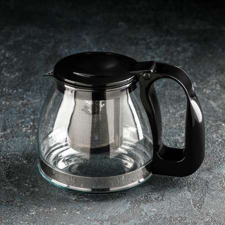 Чайник Доляна стеклянный заварочный «Иллюзия» 700 мл с металлическим ситом цвет чёрный