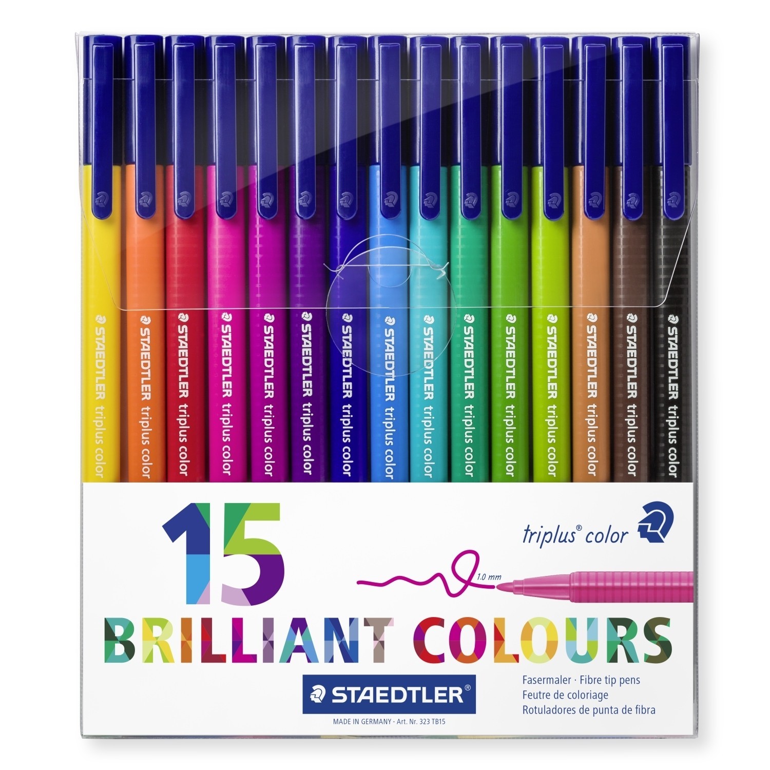 Фломастеры Staedtler Triplus color 323 15 цв. толщ. линии - 1мм трехгранные пласт. футляр - фото 1