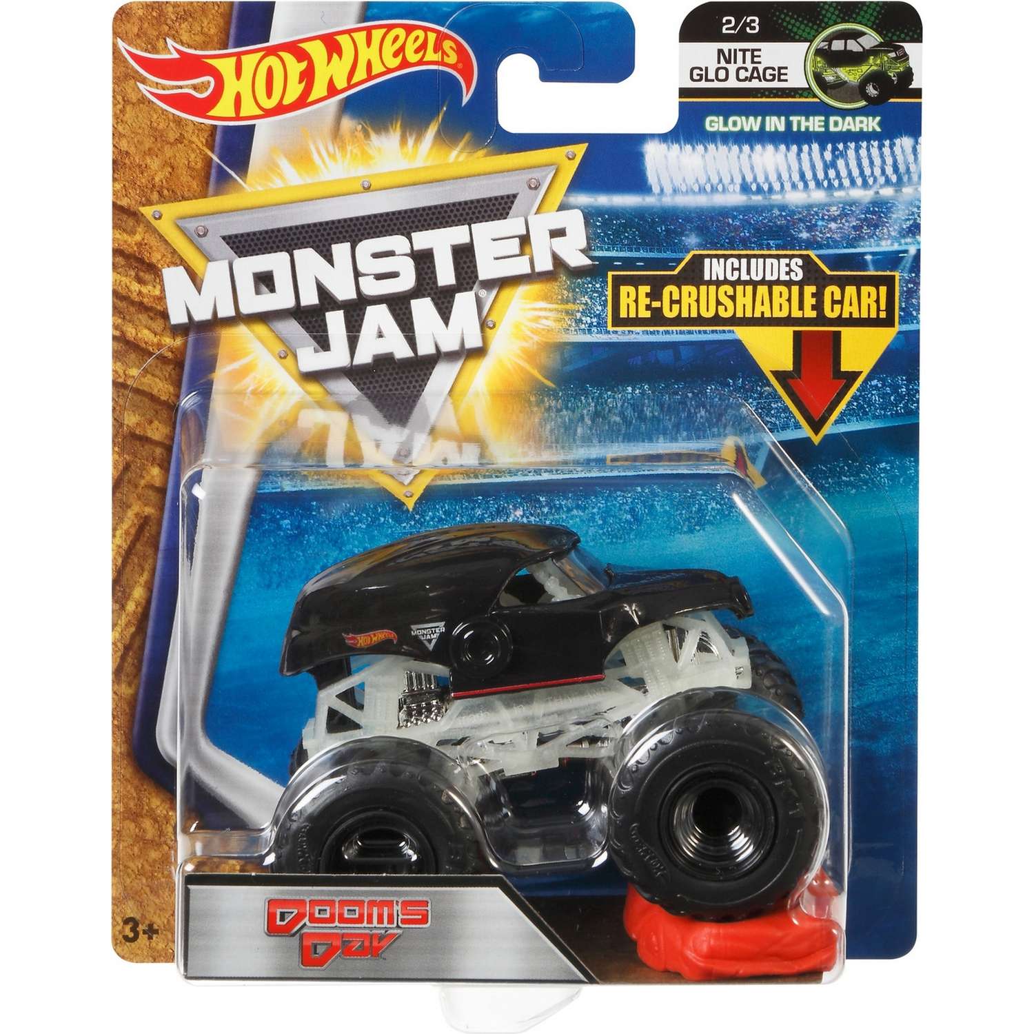 Машина Hot Wheels Monster Jam 1:64 Nite Glo Cage Думс Дей FLX09 21572 - фото 2