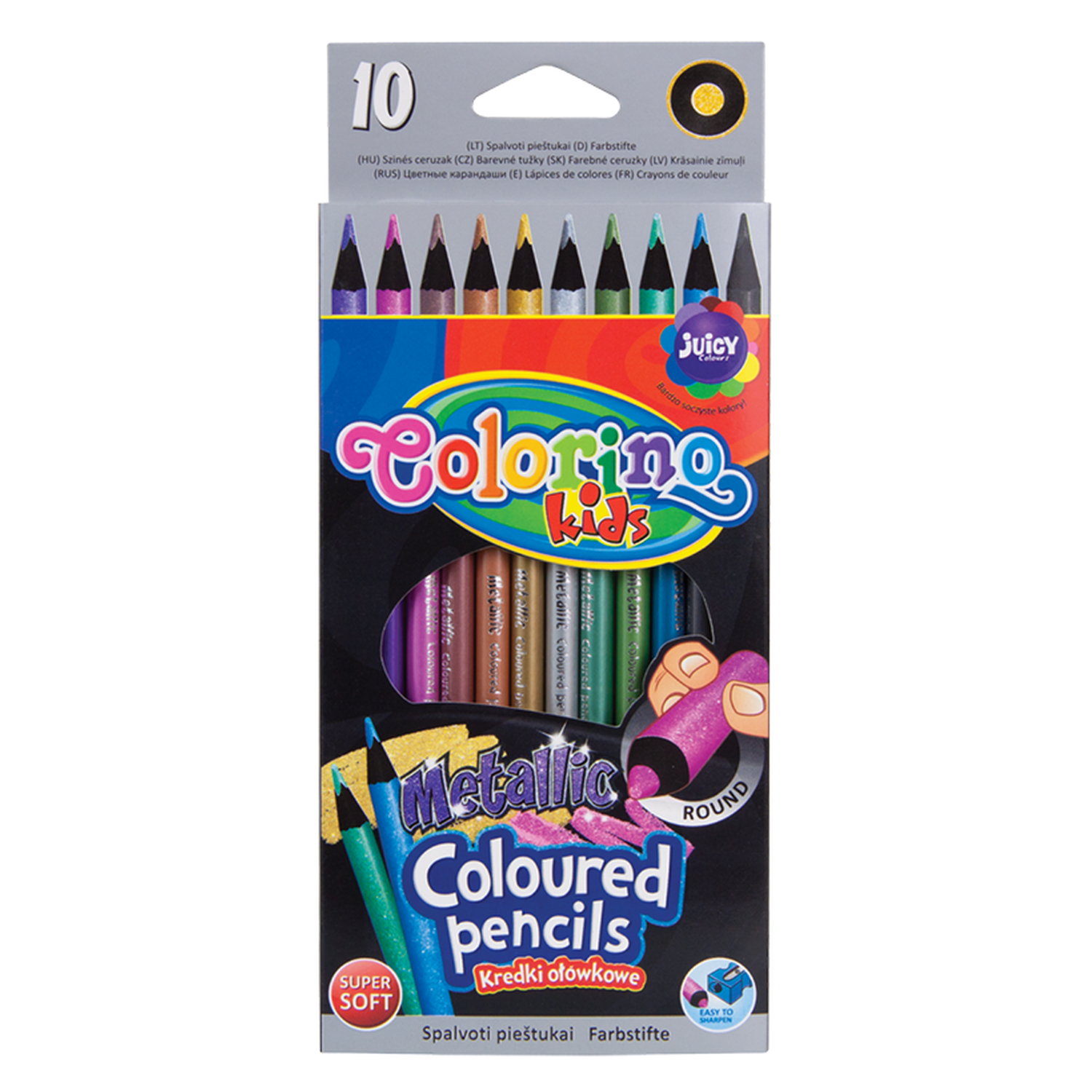 Цветные карандаши COLORINO Kids Круглые 10 цветов металик - фото 1