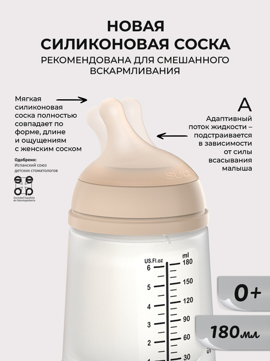 Бутылочка для кормления Suavinex ZeroZero адаптивный поток - фото 3