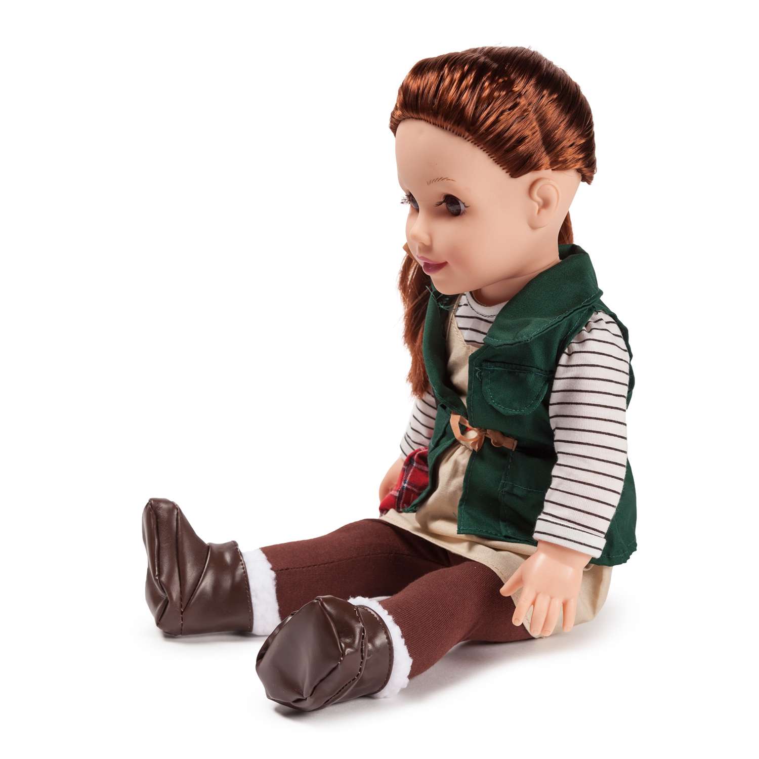 Кукла Demi Star Хлои Брюнетка в зеленом безрукавке бежевом сарафане коричневых колготках 8160 - фото 4