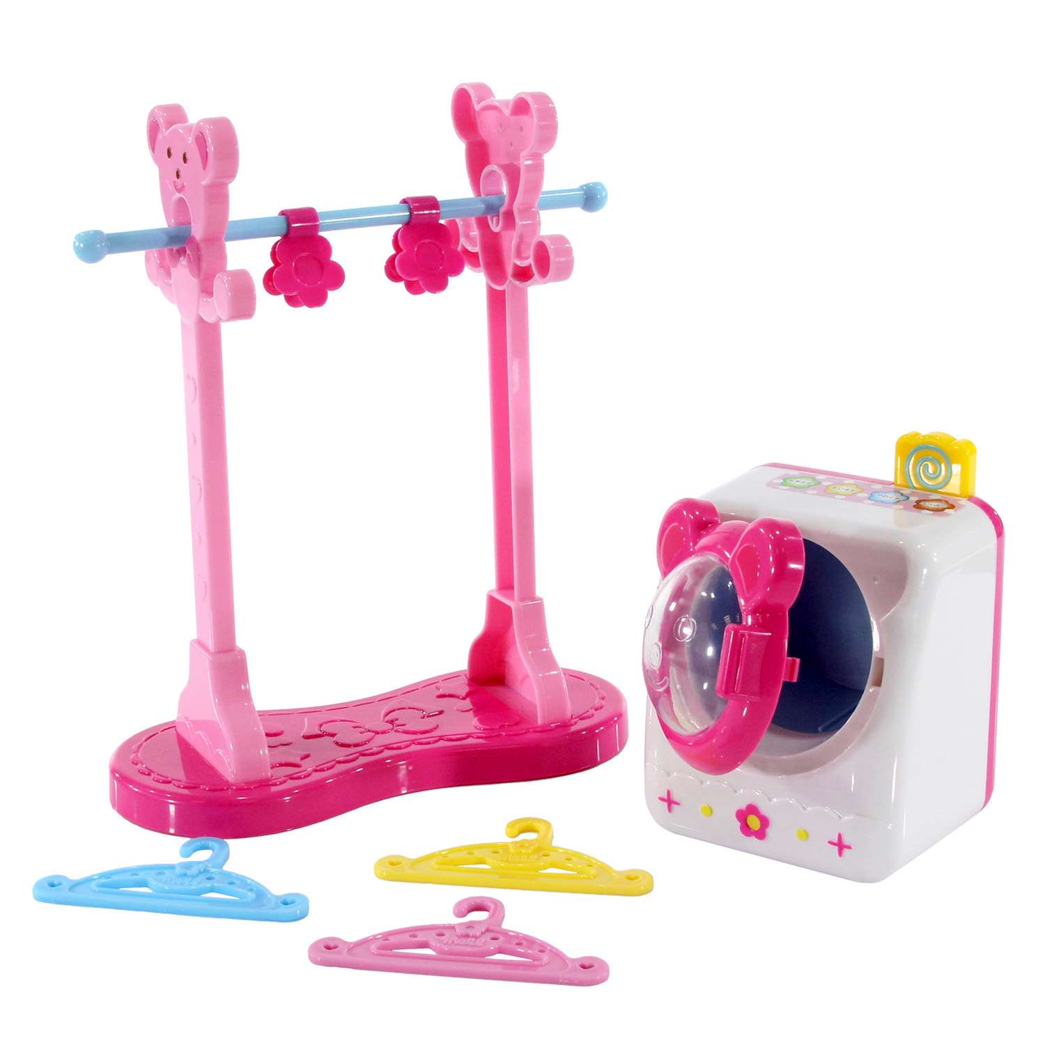 Игровой набор Kawaii Mell Прачечная для куклы стиральная машинка 15 см механическая вращается барабан - фото 3