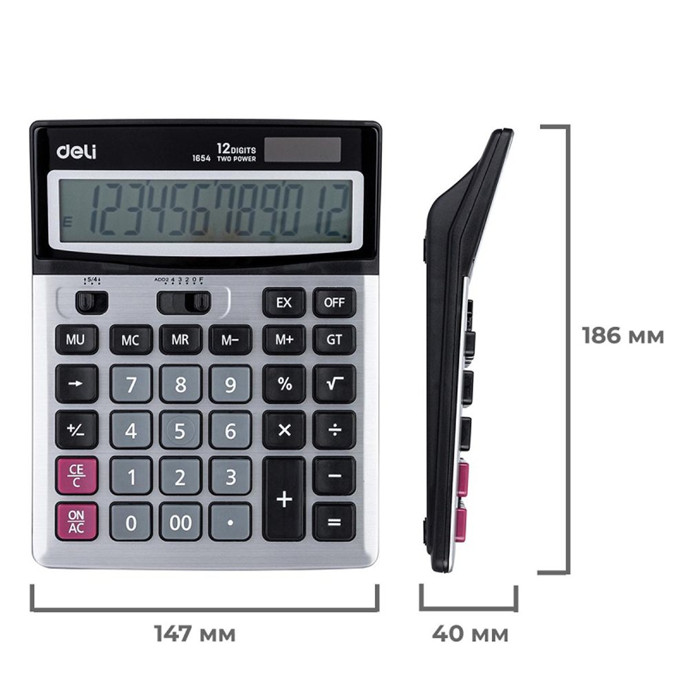 Калькулятор Deli настольный полноразмерный 12 разр. 186x147 мм металл серебристый - фото 2