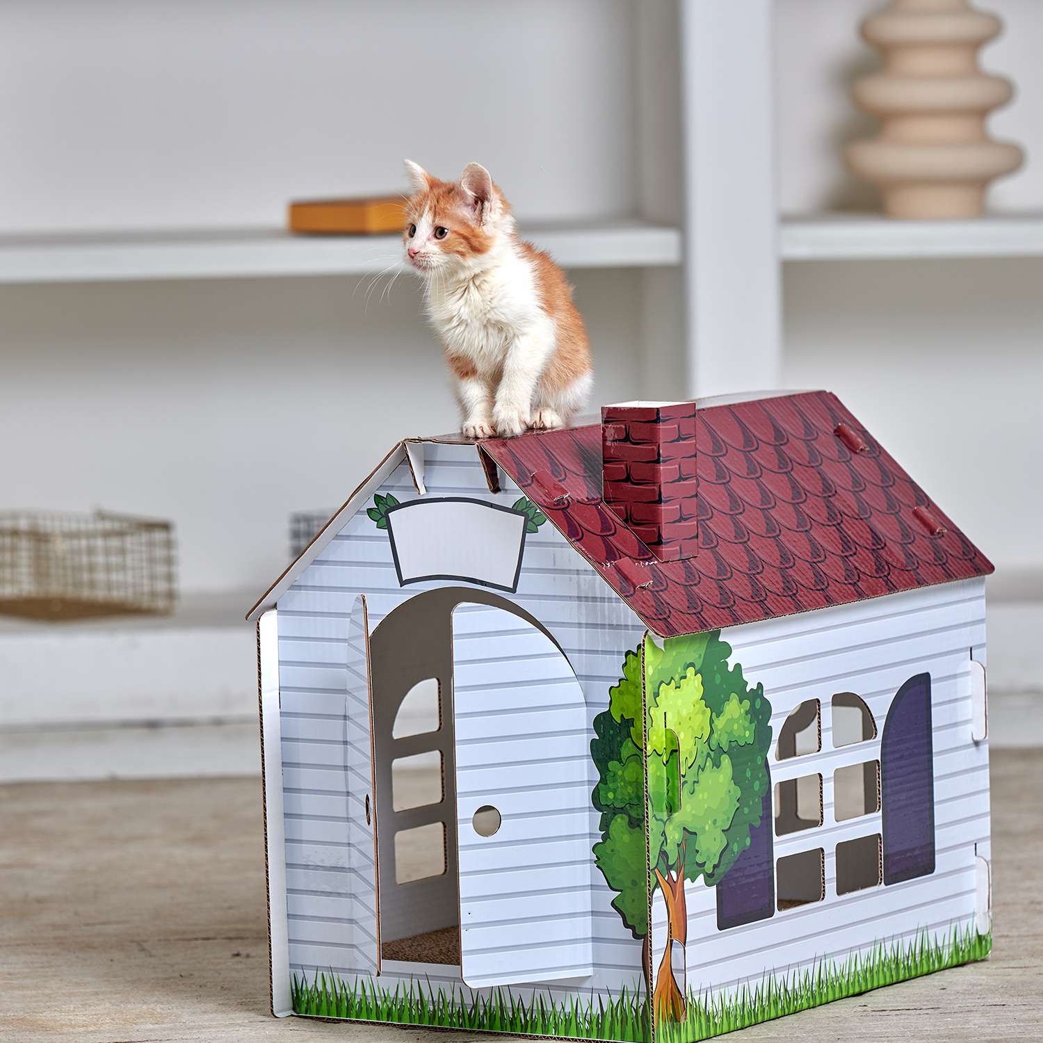 Домик MASKBRO улучшенный картонный для кошек и собак с когтеточкой и мятой - фото 4