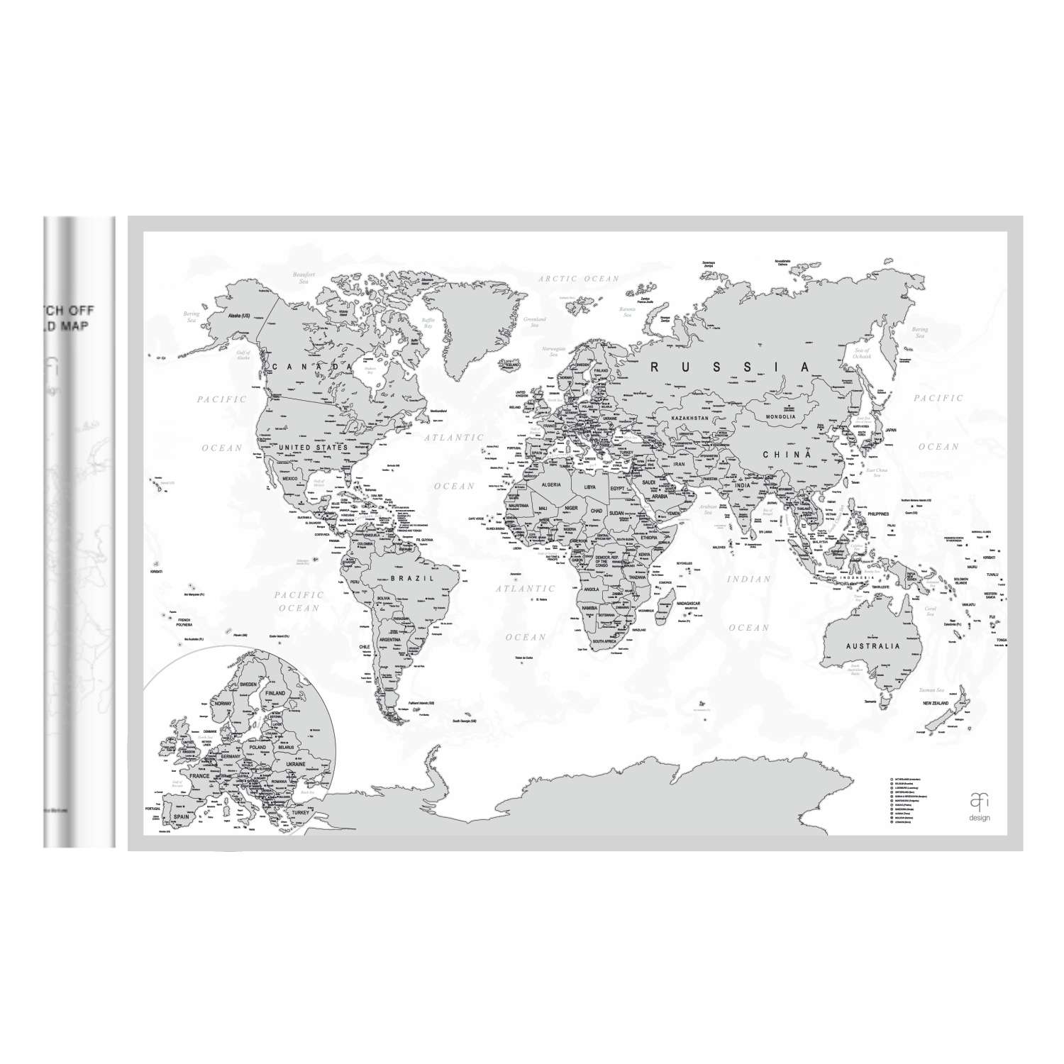 Скретч-карта мира Afi Design Silver A1 - 84 х 60 см - фото 1