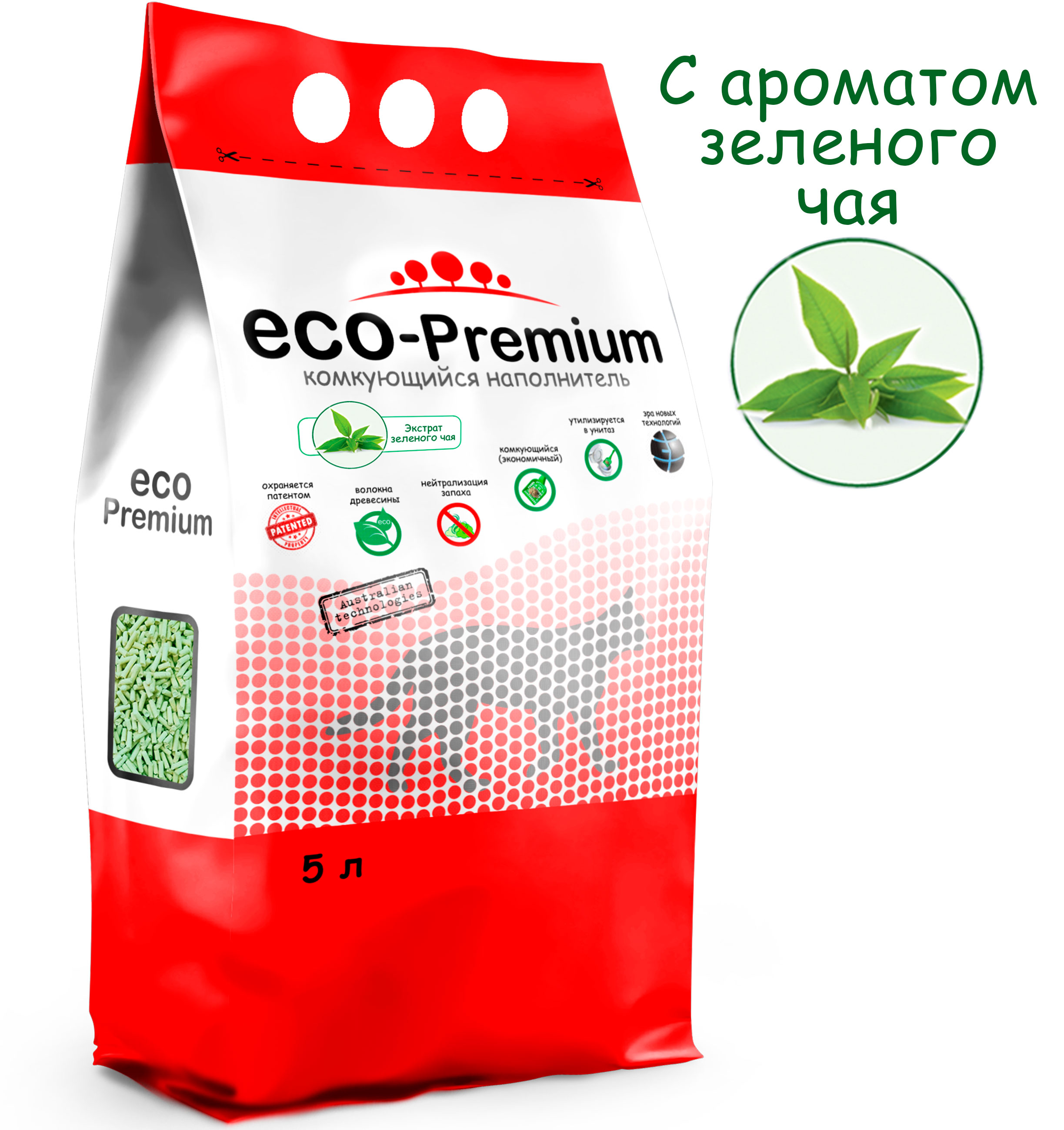 Наполнитель для кошек Eco premium Зеленый чай древесный 5л - фото 1