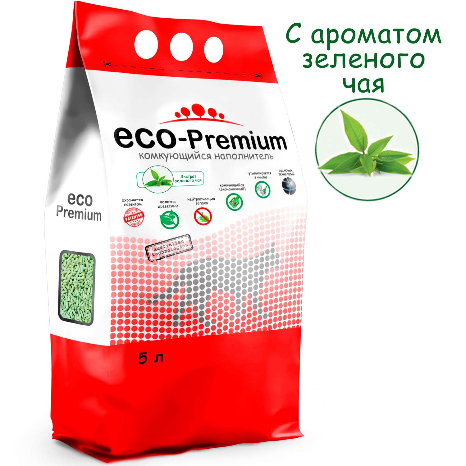 Наполнитель для кошек Eco premium Зеленый чай древесный 5л - фото 1