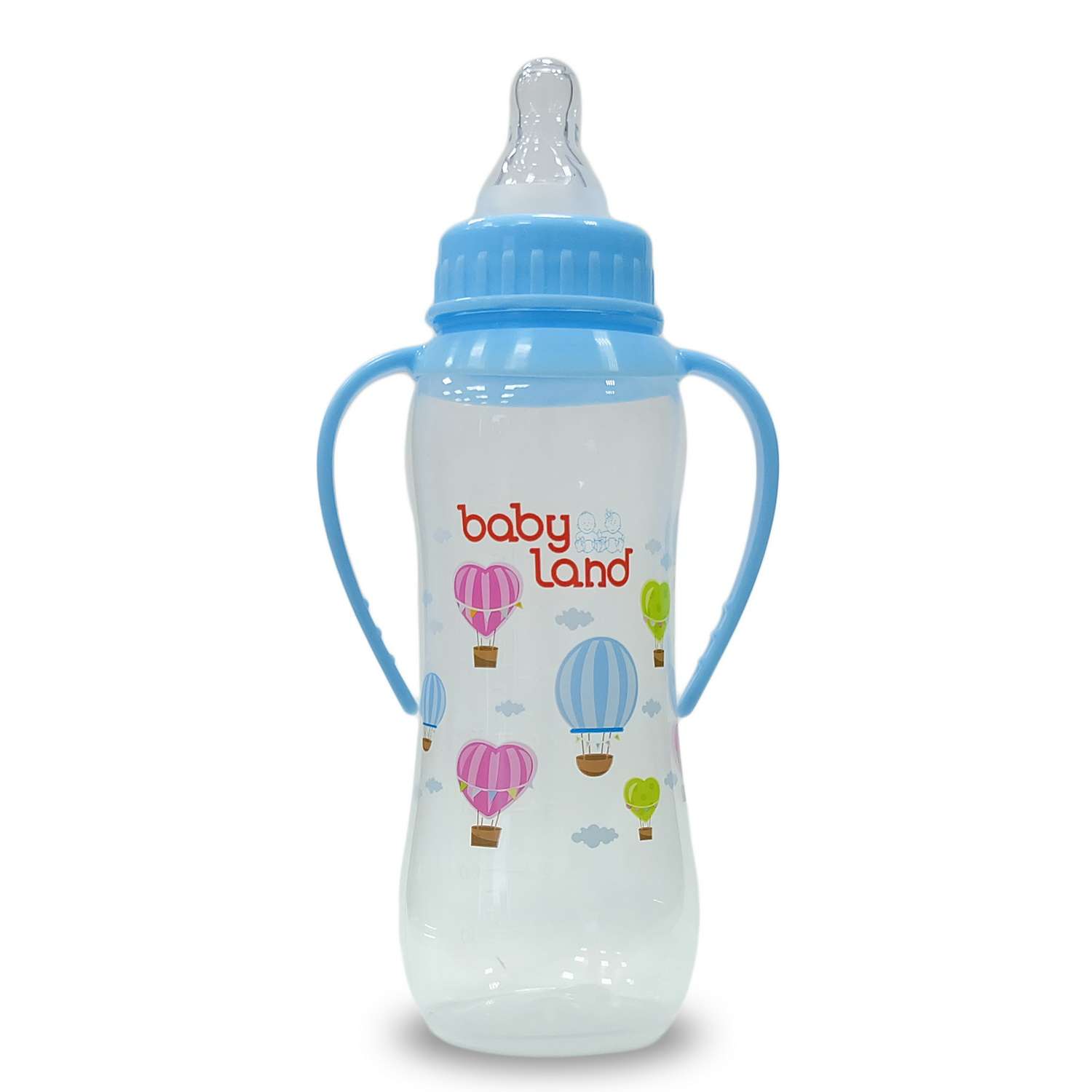 Бутылочка Baby Land с ручками и колпачком-игрушкой 240мл с силиконовой соской Air System голубой - фото 2