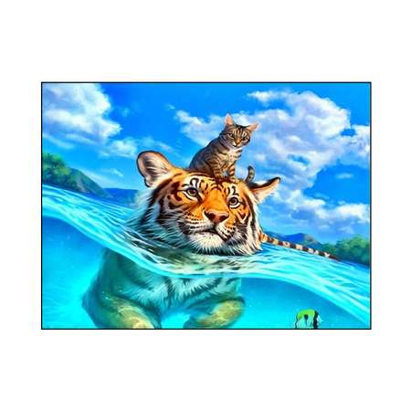 Алмазная мозаика Seichi Тигр и кот 40х50 см
