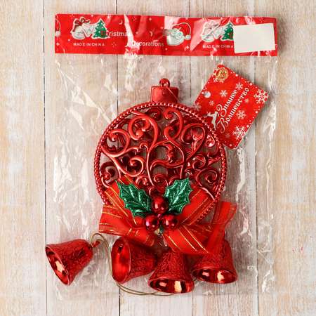 Украшение Зимнее волшебство новогоднее «Уютная сказка» колокольчики узорный шар 10х27 см красный