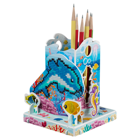 Набор для творчества ИГРАМАМА 3Д пазл-карандашница с алмазной мозаикой дельфин флиппер