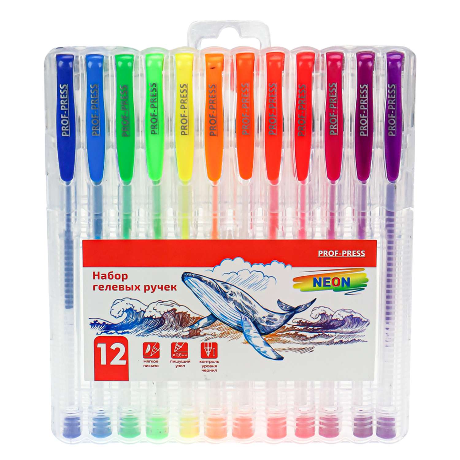 Набор ручек гелевых Prof-Press флуоресцентных Neon 12 штук 12 цветов - фото 1