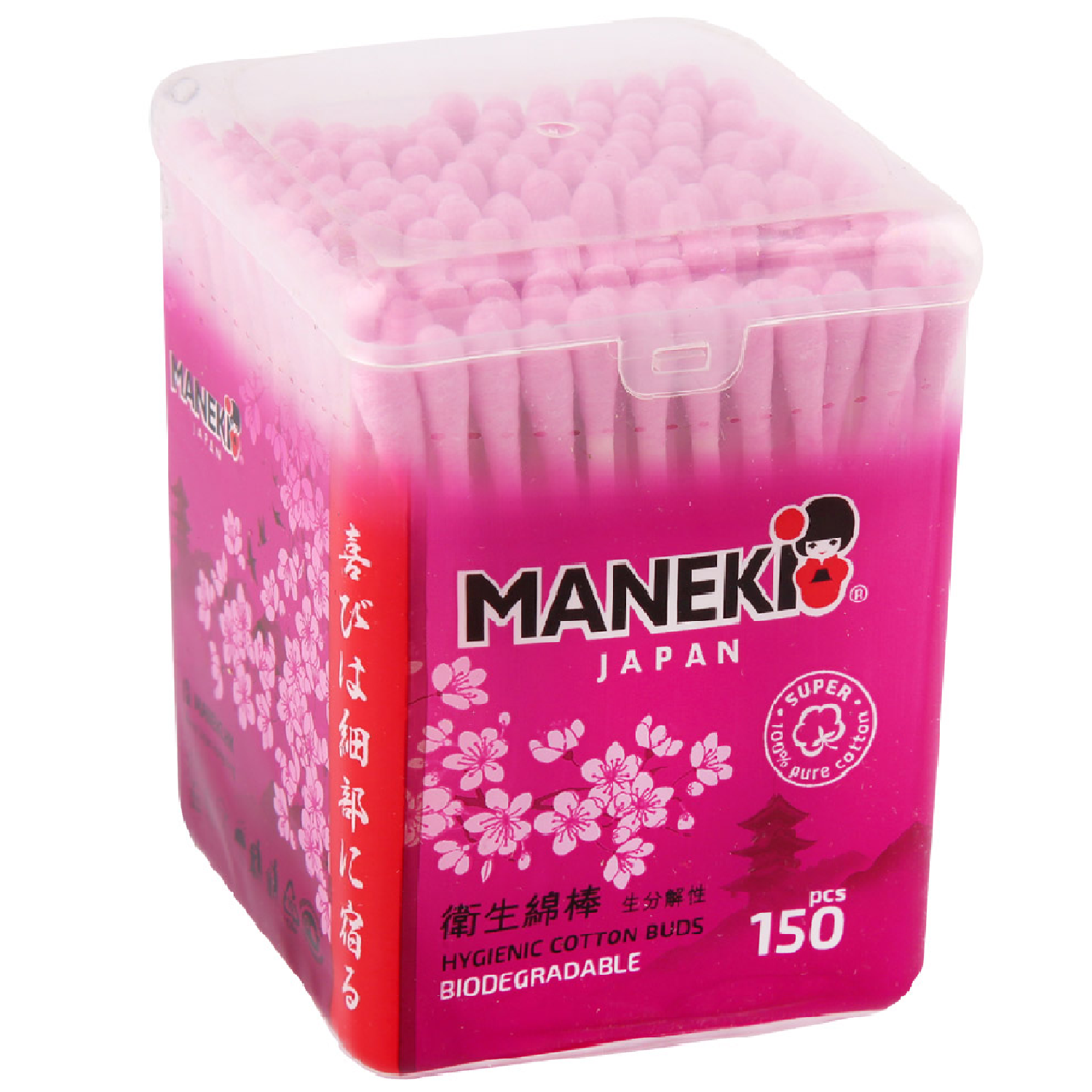 Палочки ватные Maneki Sakura с розовым бумажным стиком 150 шт - фото 1