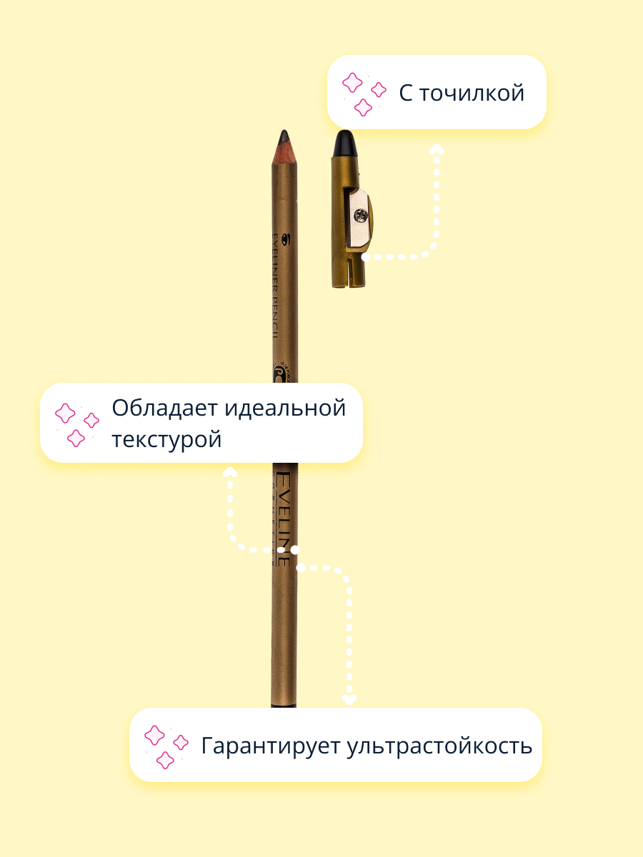 Карандаш для глаз EVELINE Eyeliner pencil с точилкой водостойкий тон черный - фото 2